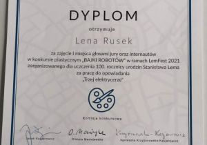 Dyplom Leny Rusek.