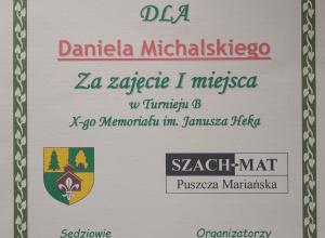 I miejsce w Turnieju B X-ego Memoriału im. Janusza Heka dla Daniela Michalskiego