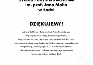 Podziękowanie od Prezydent Miasta Łodzi.