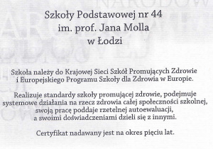 Krajowy Certyfikat "Szkoła Promująca Zdrowie"